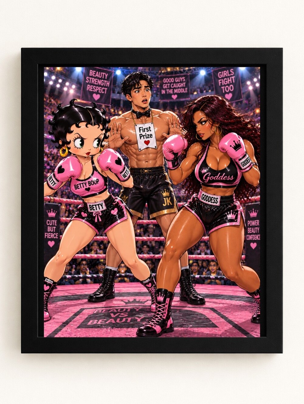 Betty Boop Boxing Showdown 8x10 Framed AI Art Print